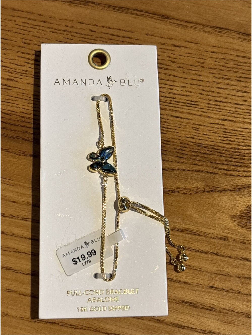Amanda Blu Pull Cord Bracelet Abalone 18k Gold Dipped New Butterfly 🦋
